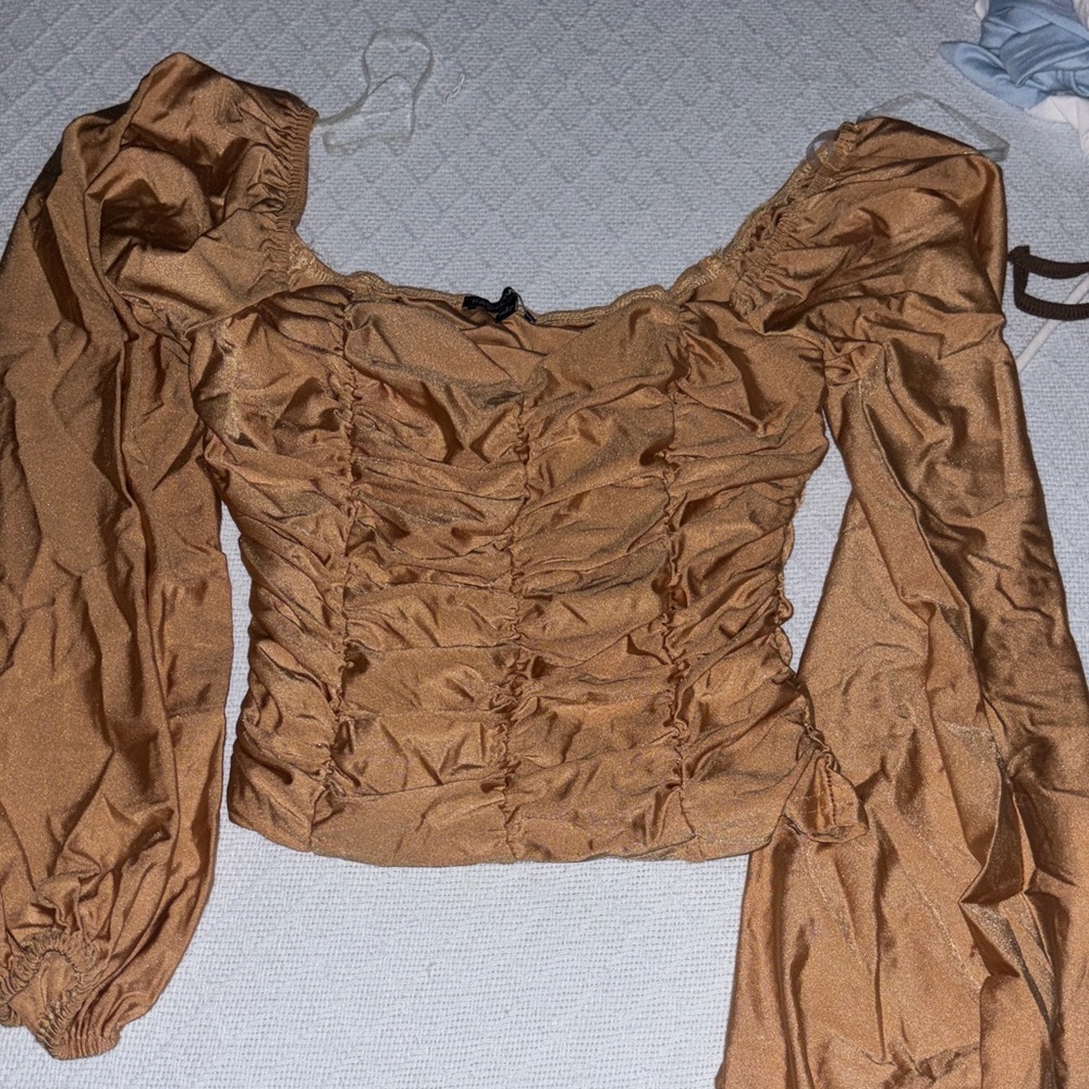 Fashion Nova Tan Ruched Blouse